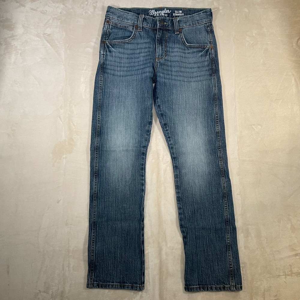 Wrangler Retro Slim Straight Jeans Mens‎ Size 29x30 Blue Medium Wash Stretch
